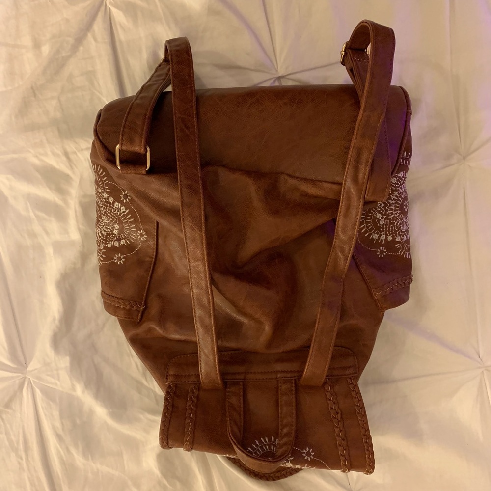 Faux Leather Embroidered String Backpack - image 5